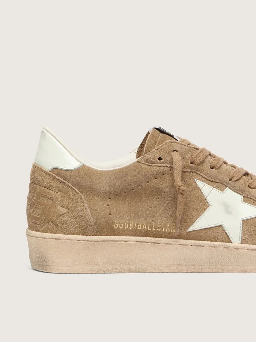 Ball Star uomo in suede marrone  con stella in pelle bianca