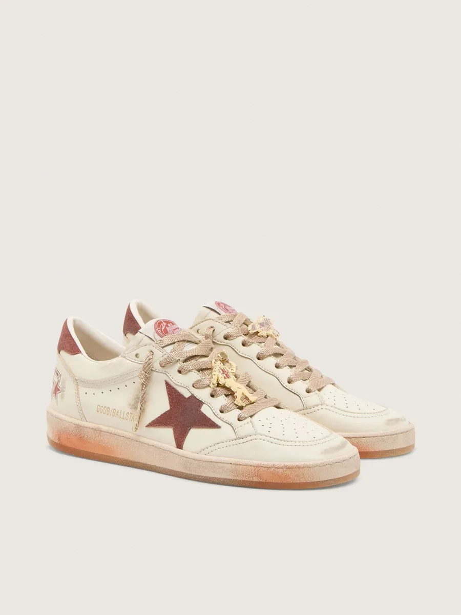 Ball Star uomo in pelle bianca con stella e talloncino in pelle color ruggine