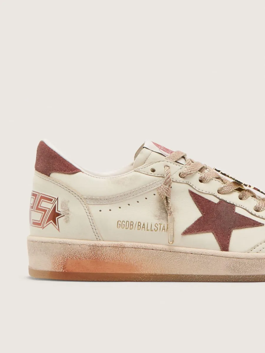 Ball Star uomo in pelle bianca con stella e talloncino in pelle color ruggine