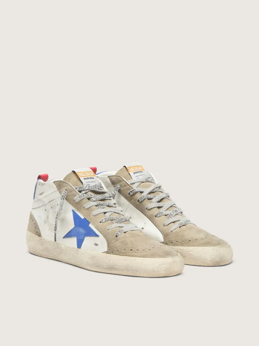Mid Star Uomo con stella in pelle blu e inserti in suede color tortora