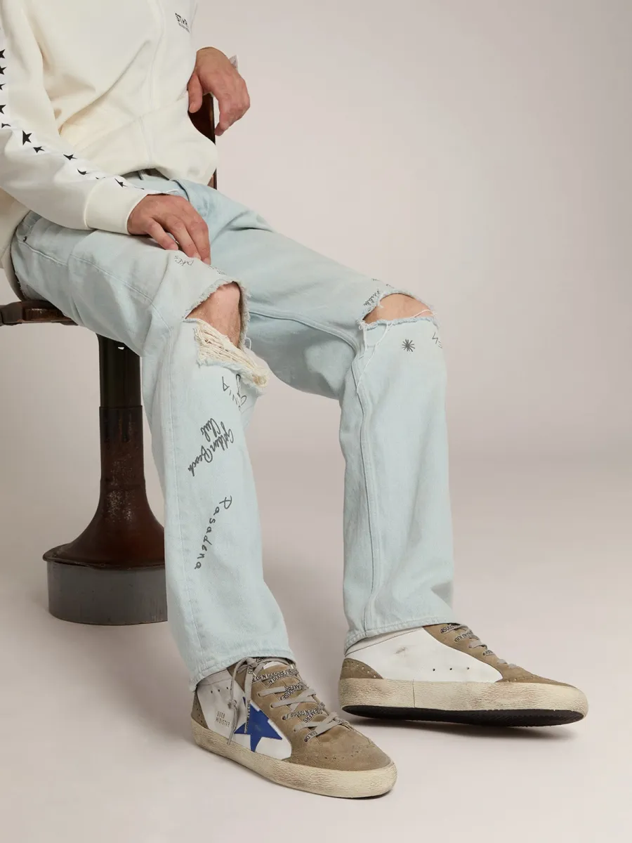 Mid Star Uomo con stella in pelle blu e inserti in suede color tortora