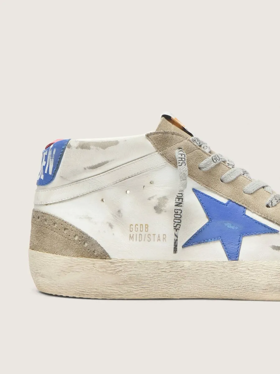 Mid Star Uomo con stella in pelle blu e inserti in suede color tortora