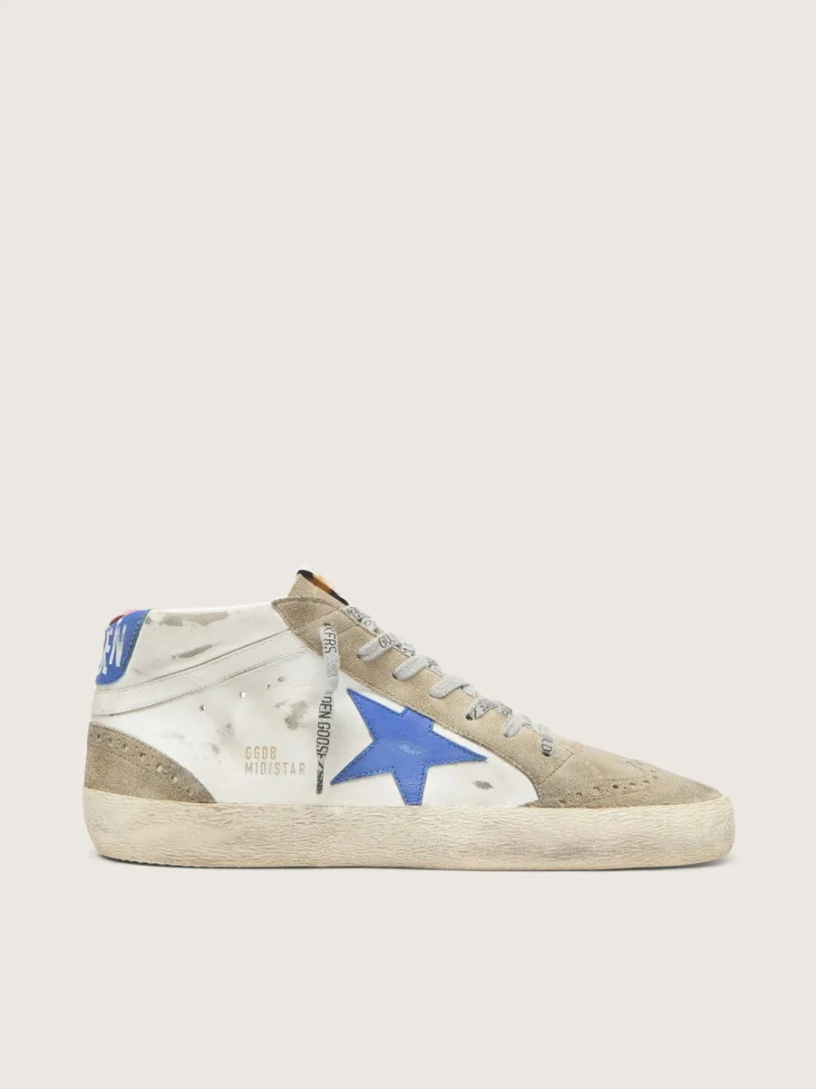 Mid Star Uomo con stella in pelle blu e inserti in suede color tortora