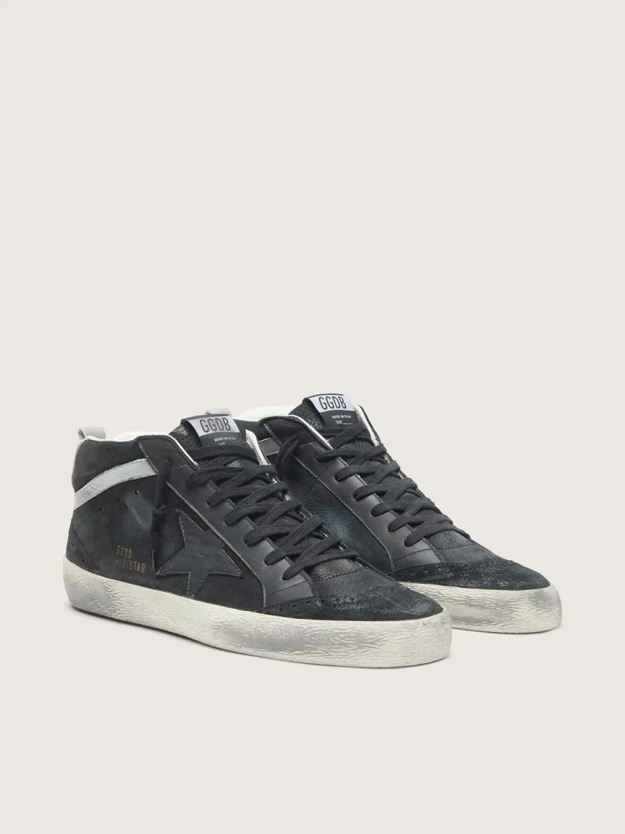 Mid Star Uomo in nabuk con stella in pelle nera e virgola argento