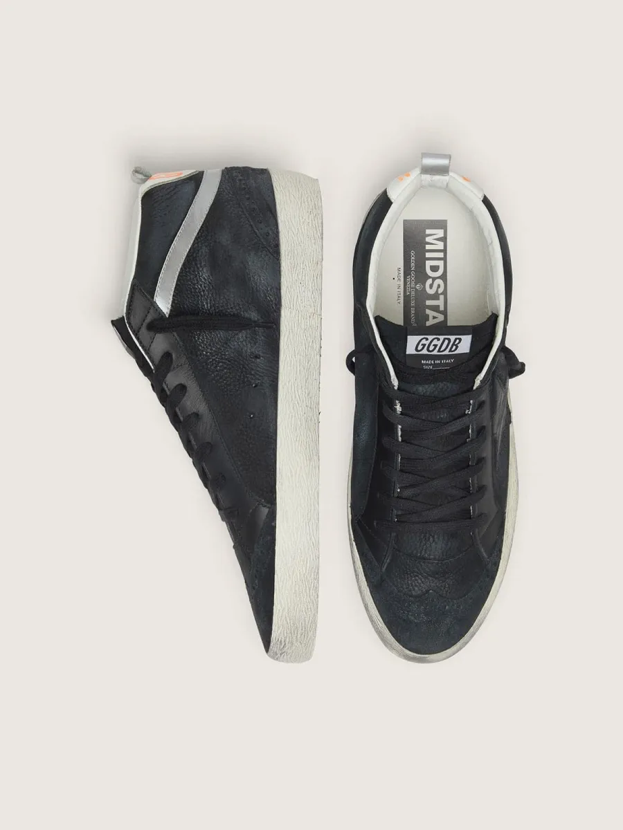 Mid Star Uomo in nabuk con stella in pelle nera e virgola argento