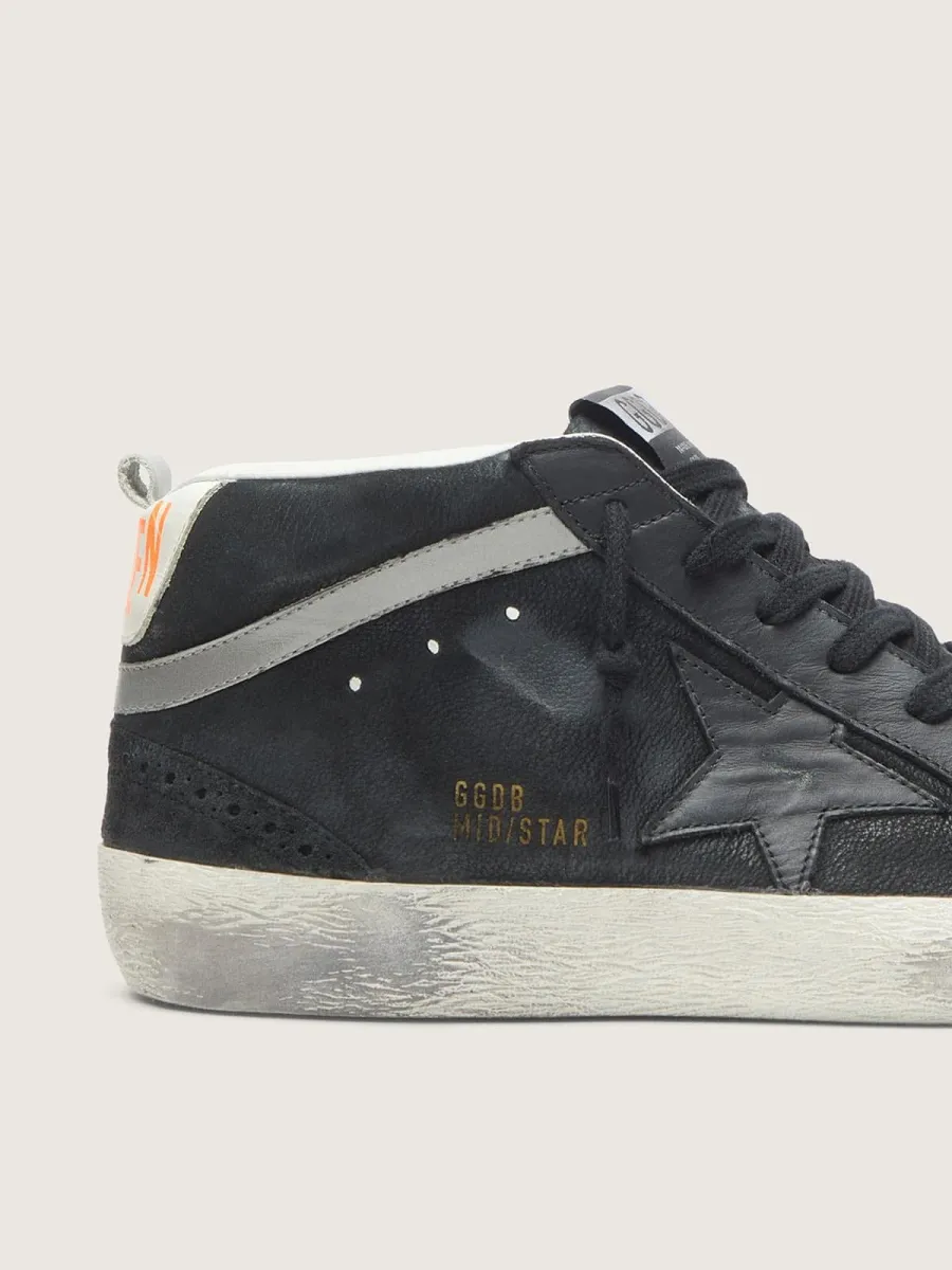 Mid Star Uomo in nabuk con stella in pelle nera e virgola argento