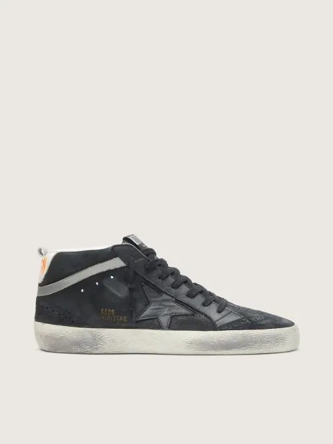 Mid Star Uomo in nabuk con stella in pelle nera e virgola argento