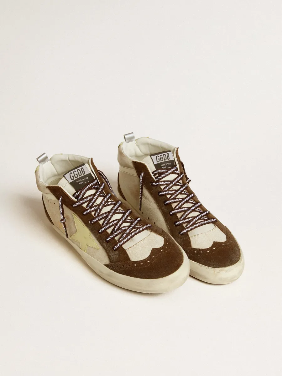 Mid Star Uomo in glitter beige con stella in suede giallo e virgola in cotone