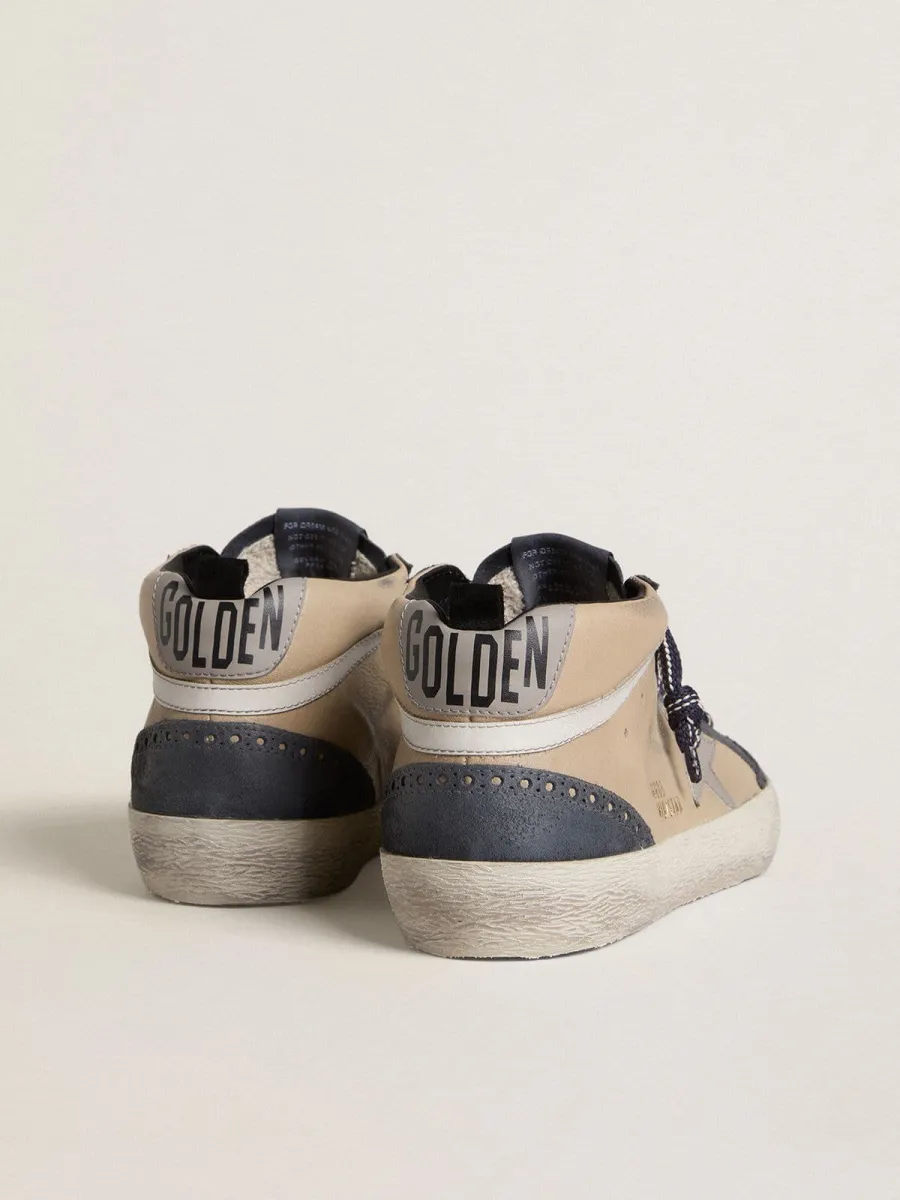 Mid Star Uomo in suede beige e blu con stella in nappa grigia e virgola in pelle bianca