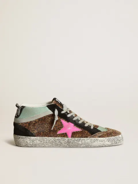 Mid Star in cavallino leopardato con stella in pelle color fucsia