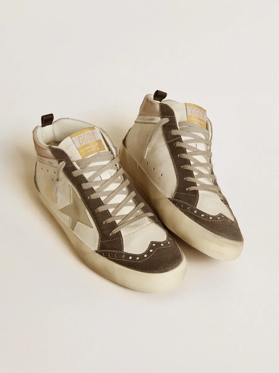 Mid Star con stella in pelle grigia e virgola in pelle laminata argento