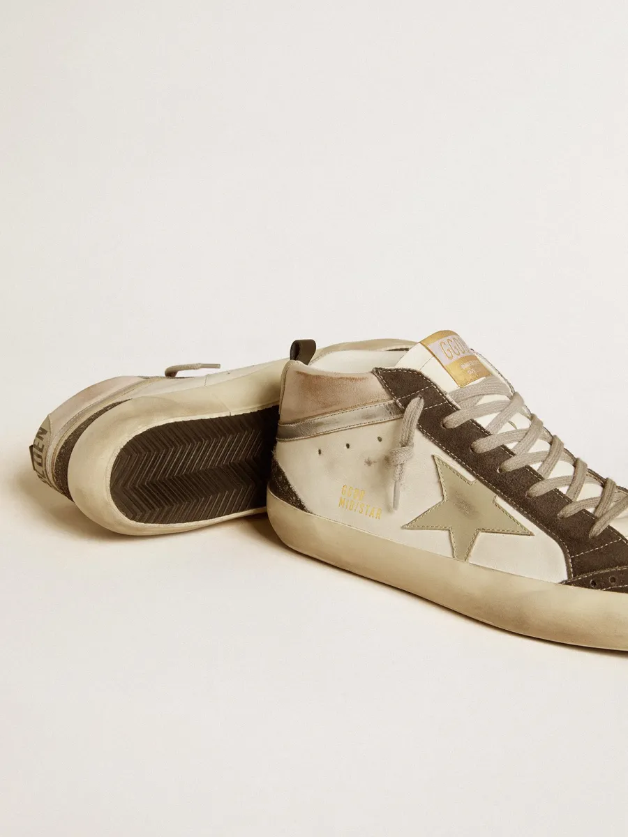 Mid Star con stella in pelle grigia e virgola in pelle laminata argento