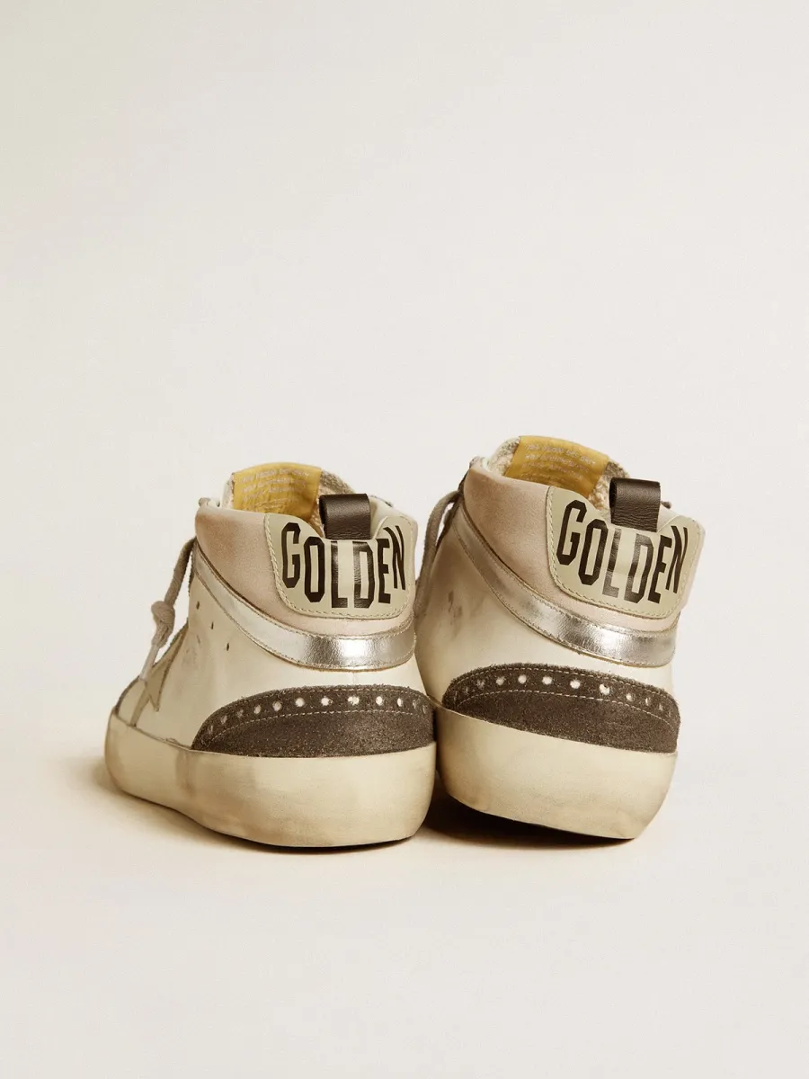 Mid Star con stella in pelle grigia e virgola in pelle laminata argento