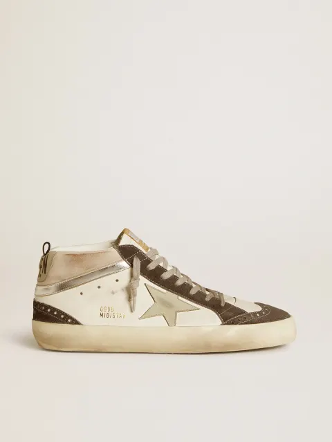 Mid Star con stella in pelle grigia e virgola in pelle laminata argento