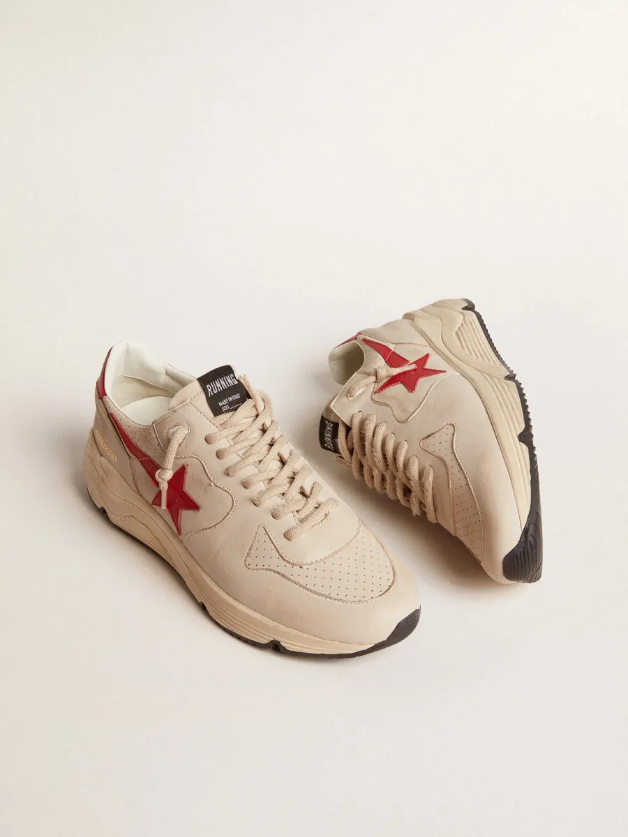 Running Sole Uomo in nappa grigia con stella e talloncino in nappa rossa