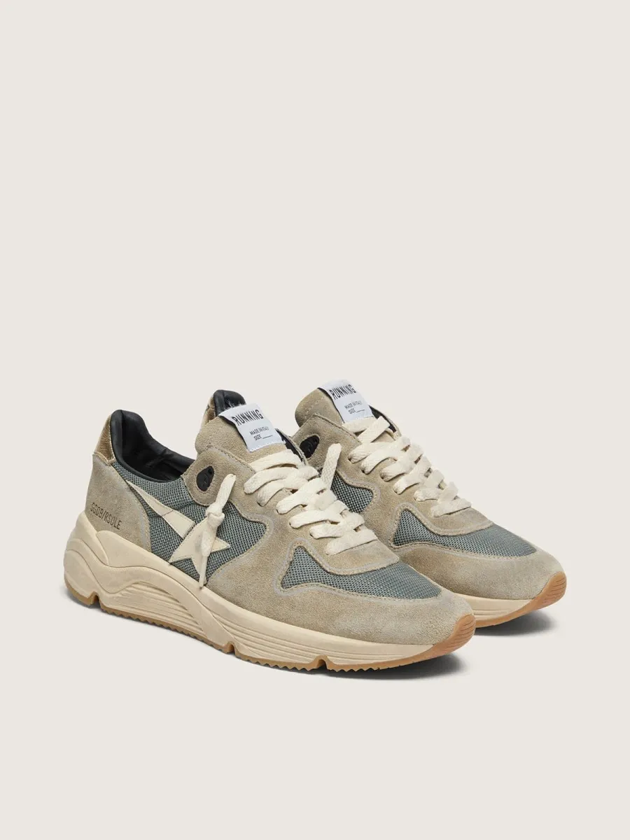 Running Sole in suede grigio con stella bianca e talloncino bianco