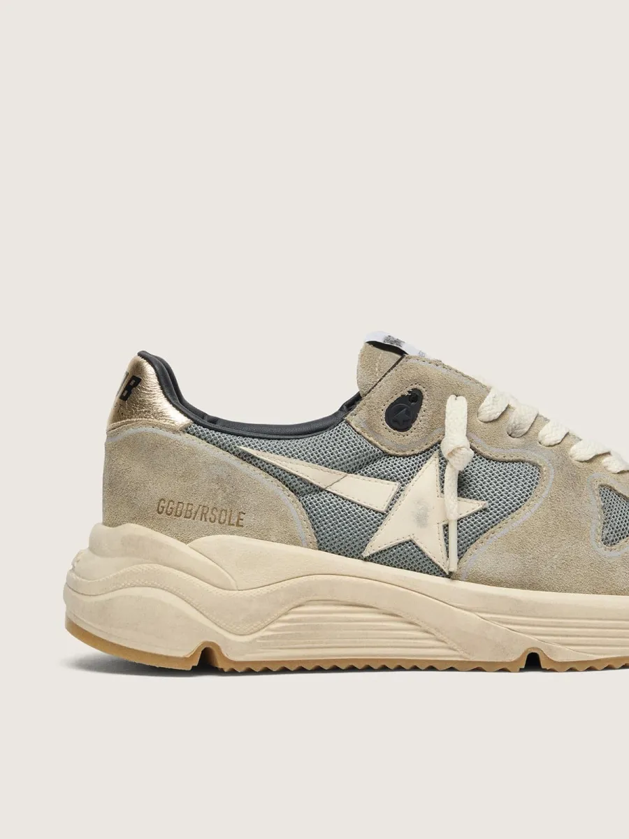 Running Sole in suede grigio con stella bianca e talloncino bianco