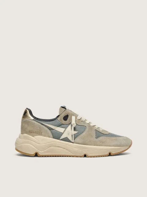 Running Sole in suede grigio con stella bianca e talloncino bianco