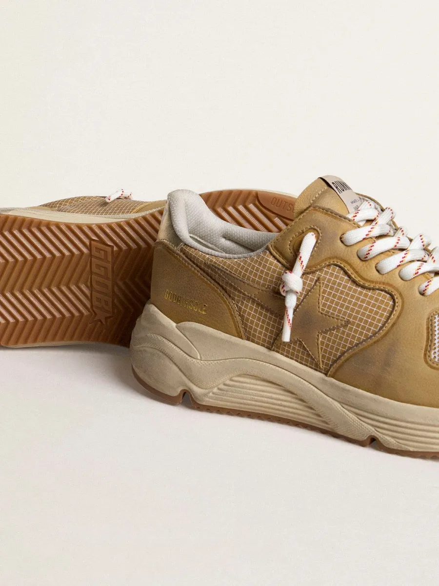 Running Sole in pelle nabuk beige con stella in pelle beige