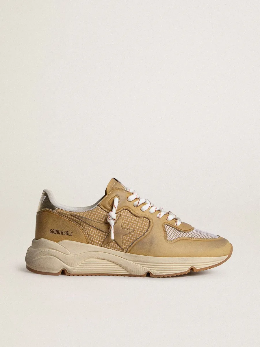Running Sole in pelle nabuk beige con stella in pelle beige