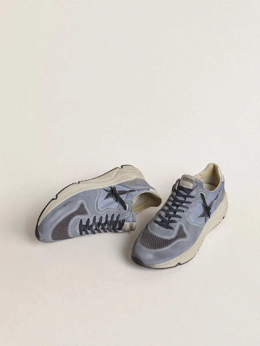 Running Sole Uomo in nylon e nabuk azzurro con stella nera