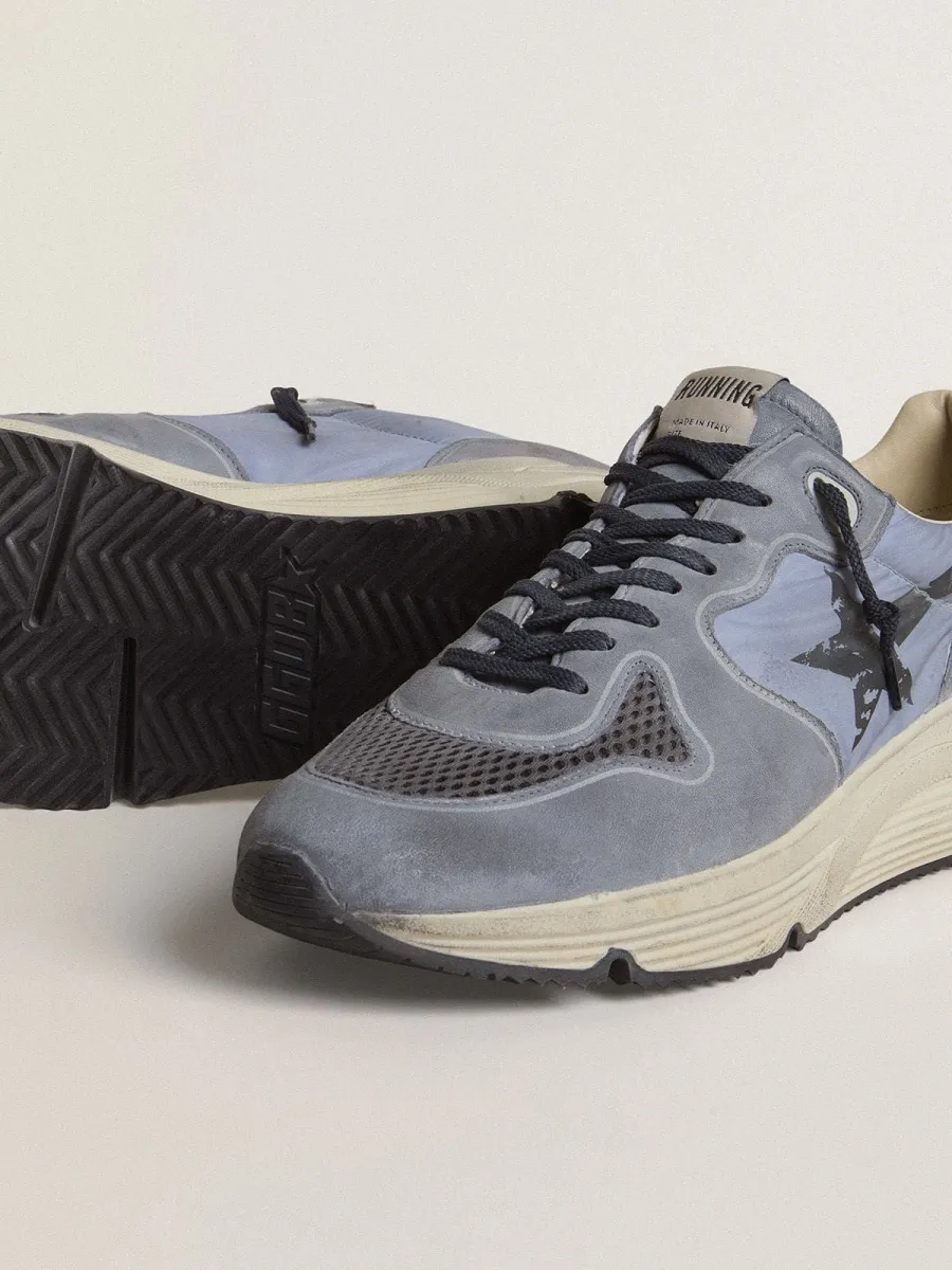 Running Sole Uomo in nylon e nabuk azzurro con stella nera