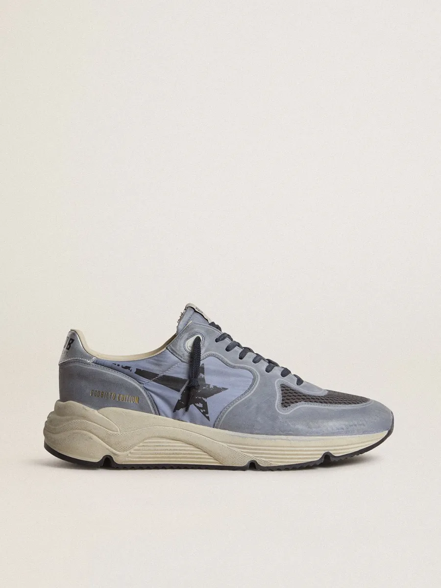 Running Sole Uomo in nylon e nabuk azzurro con stella nera