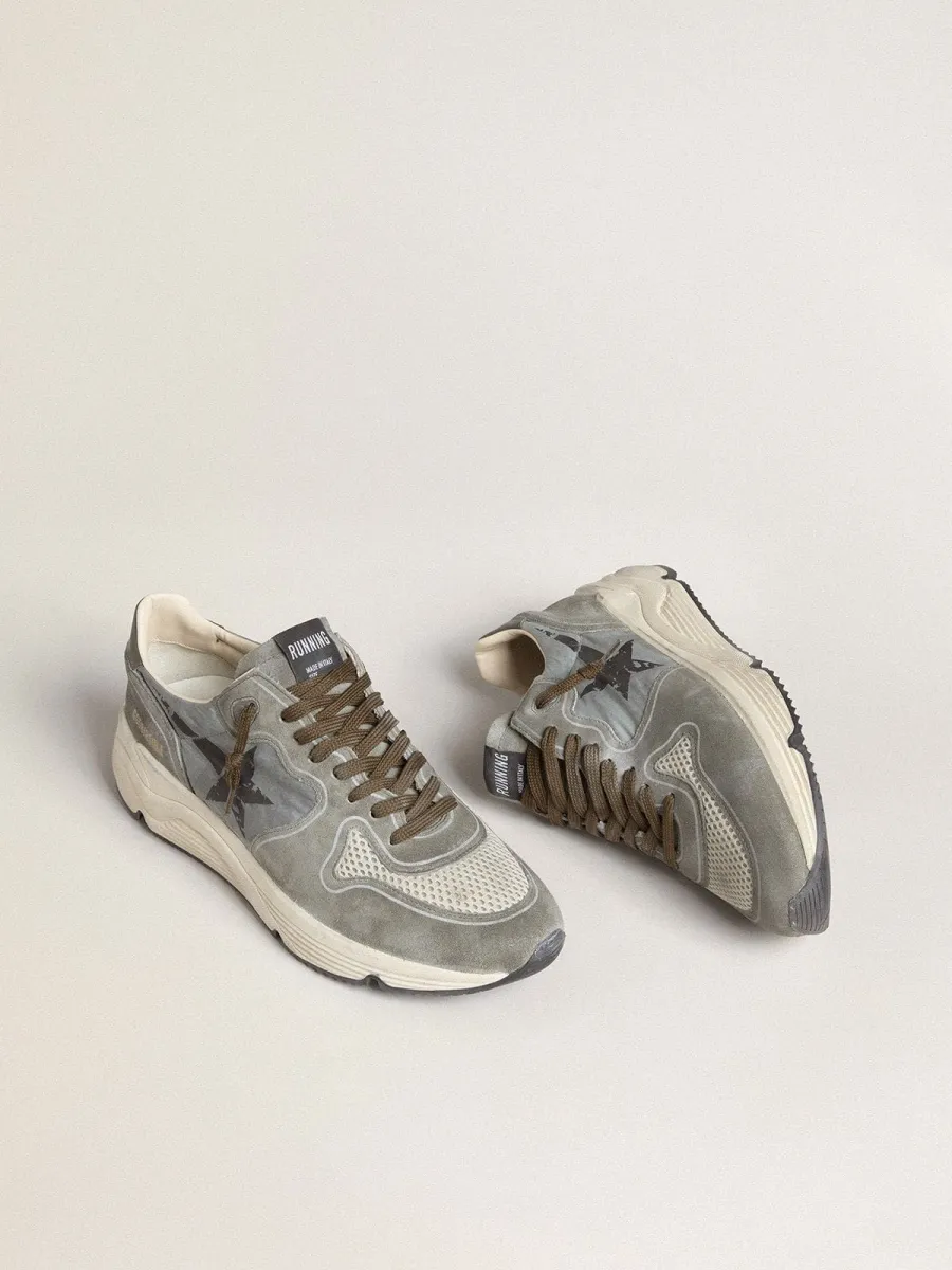 Running Sole Uomo in nylon azzurro con stella nera e talloncino in pelle verde