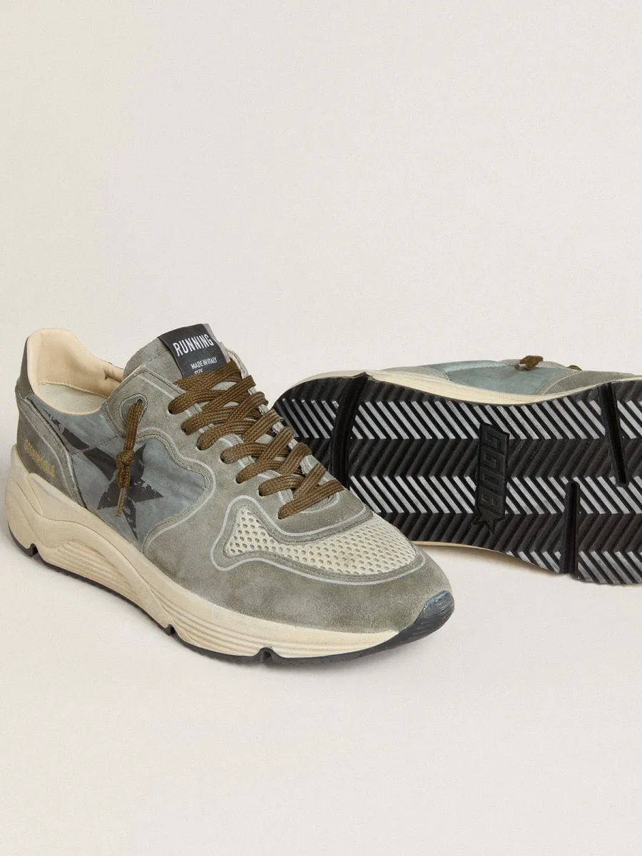 Running Sole Uomo in nylon azzurro con stella nera e talloncino in pelle verde