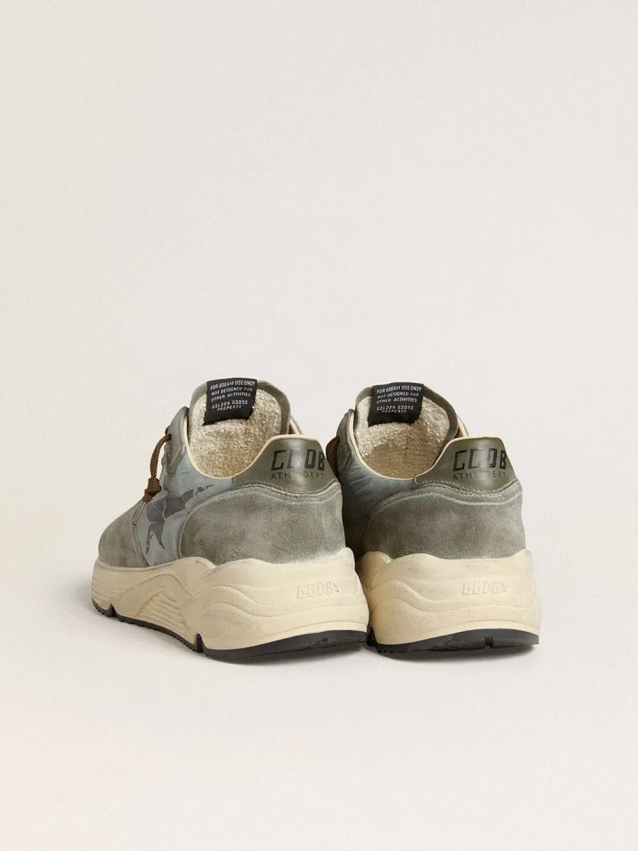 Running Sole Uomo in nylon azzurro con stella nera e talloncino in pelle verde