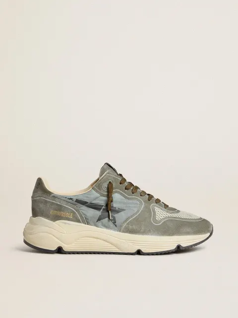 Running Sole Uomo in nylon azzurro con stella nera e talloncino in pelle verde