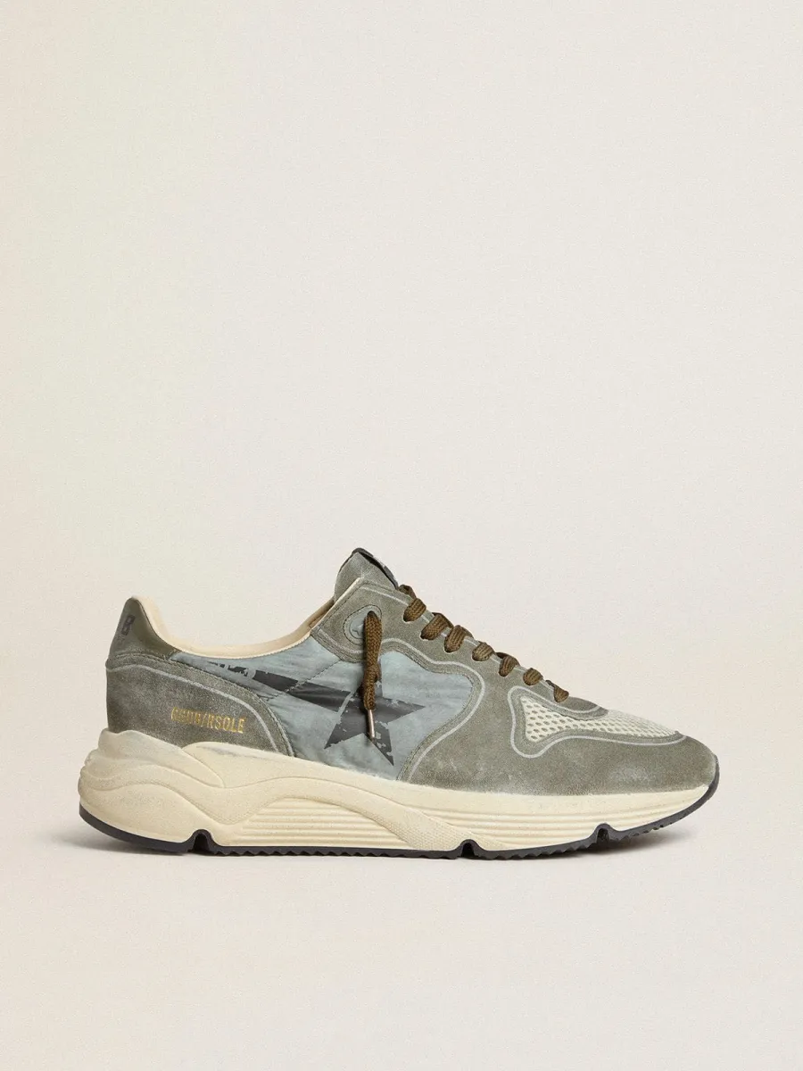 Running Sole Uomo in nylon azzurro con stella nera e talloncino in pelle verde