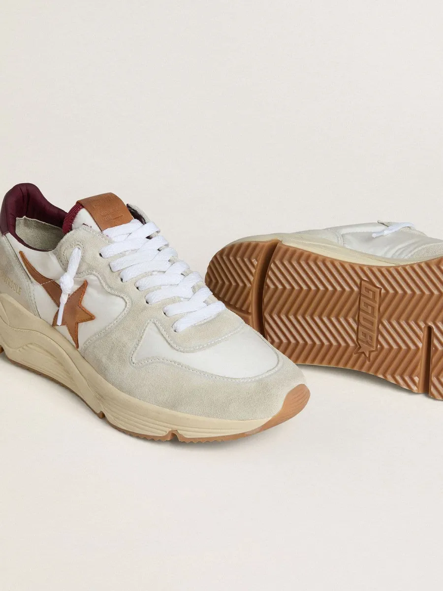 Running Sole Uomo in nylon e suede con stella in pelle marrone e talloncino in pelle bordeaux