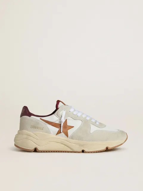 Running Sole Uomo in nylon e suede con stella in pelle marrone e talloncino in pelle bordeaux