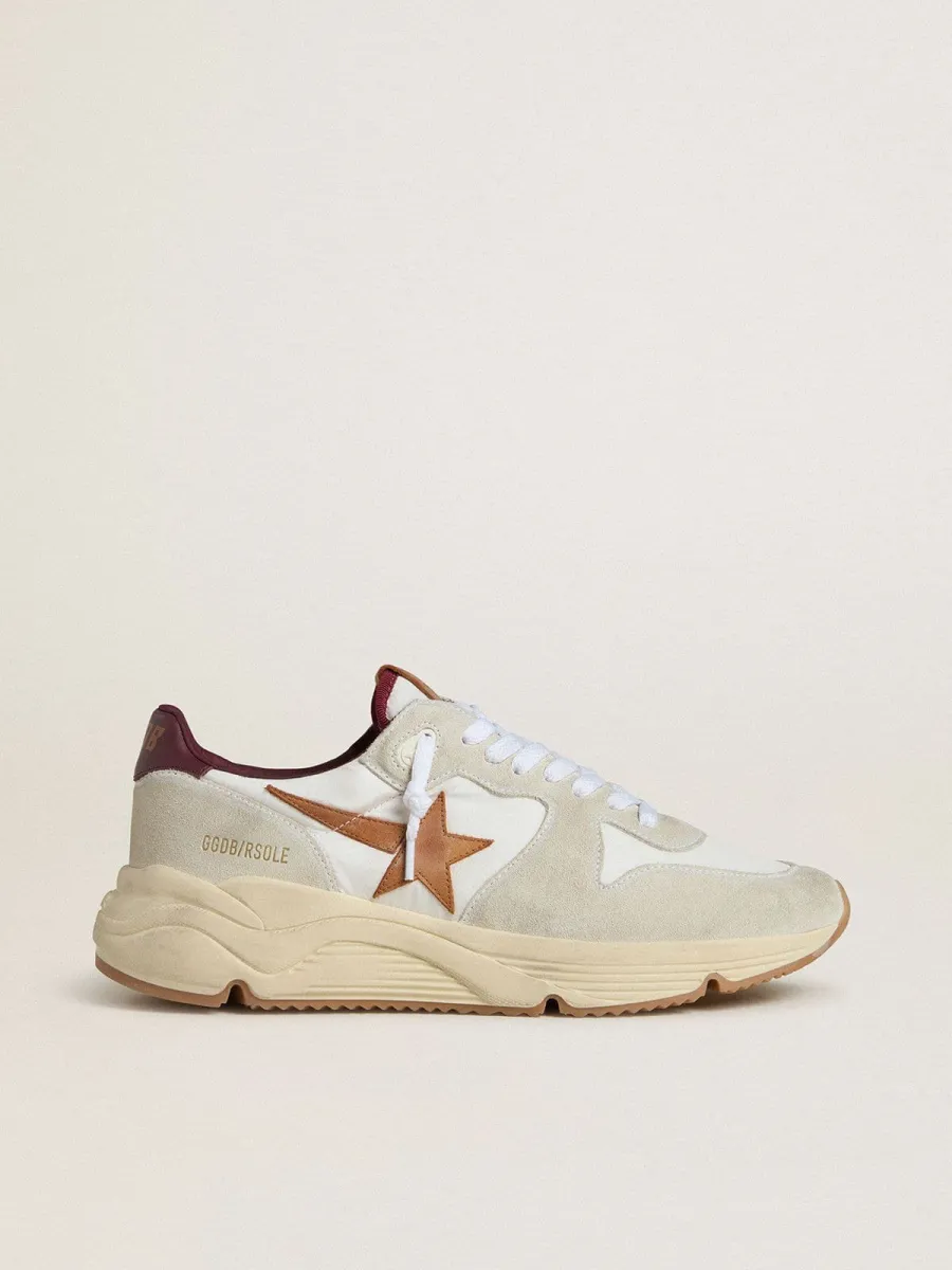 Running Sole Uomo in nylon e suede con stella in pelle marrone e talloncino in pelle bordeaux