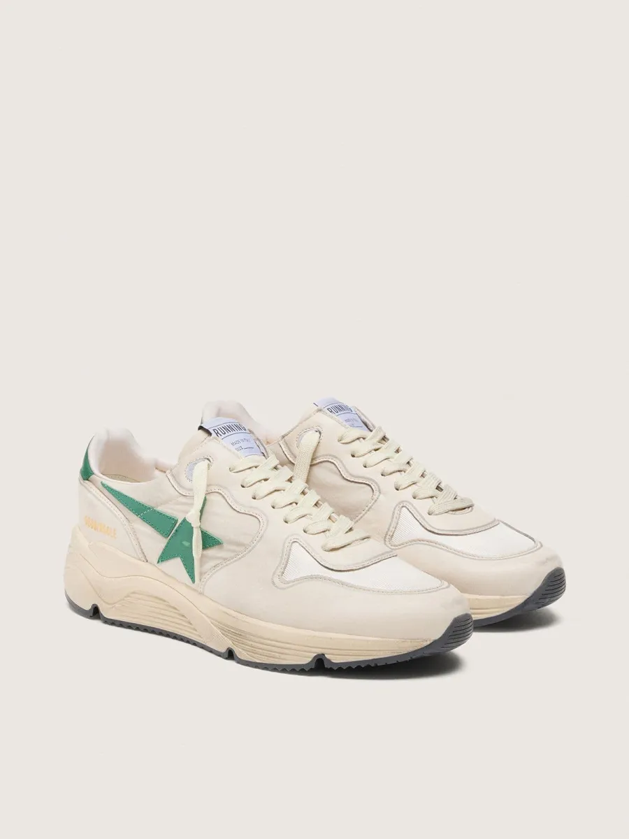 Running Sole uomo in nylon e pelle crema con stella in pelle verde