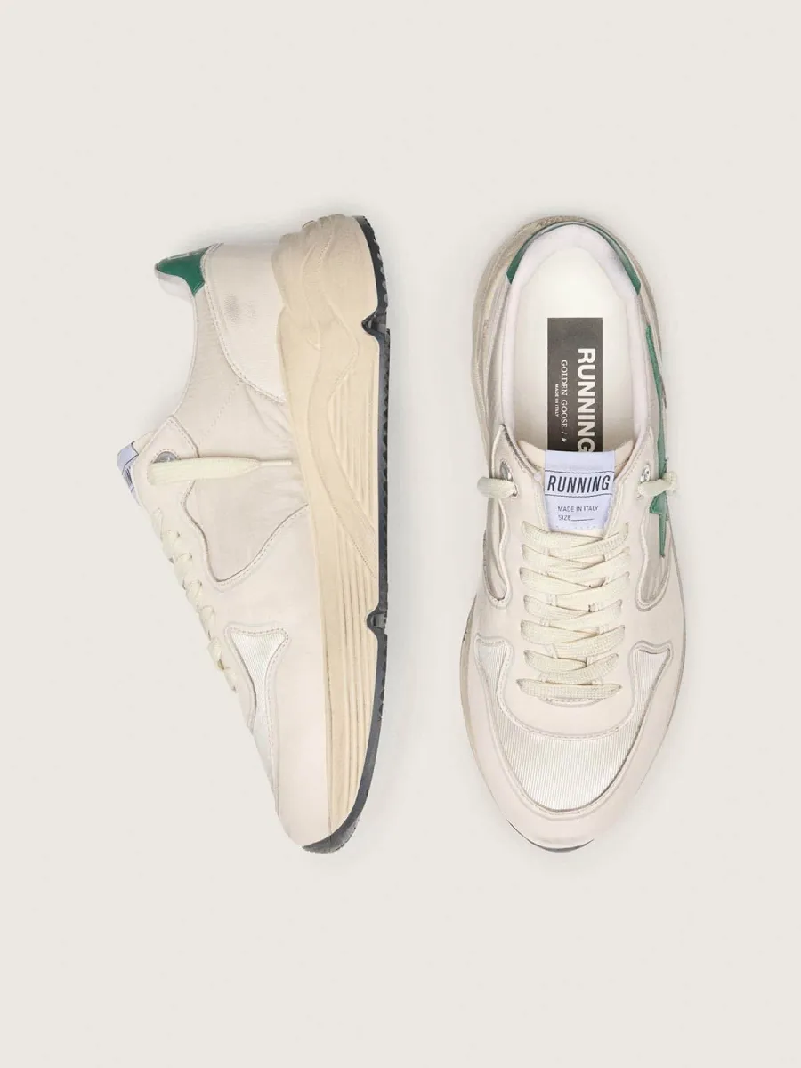 Running Sole uomo in nylon e pelle crema con stella in pelle verde