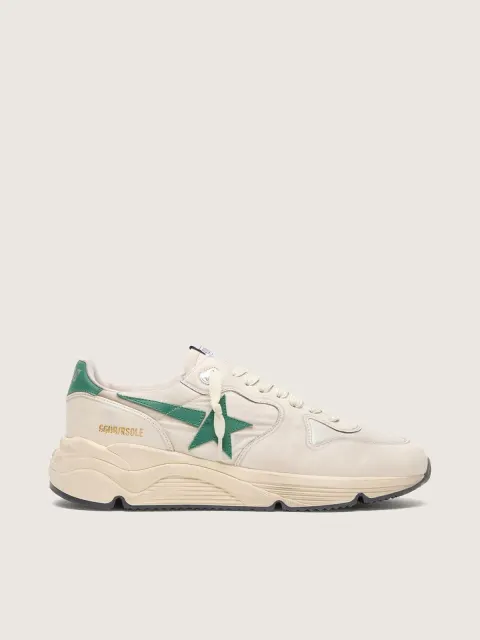 Running Sole uomo in nylon e pelle crema con stella in pelle verde