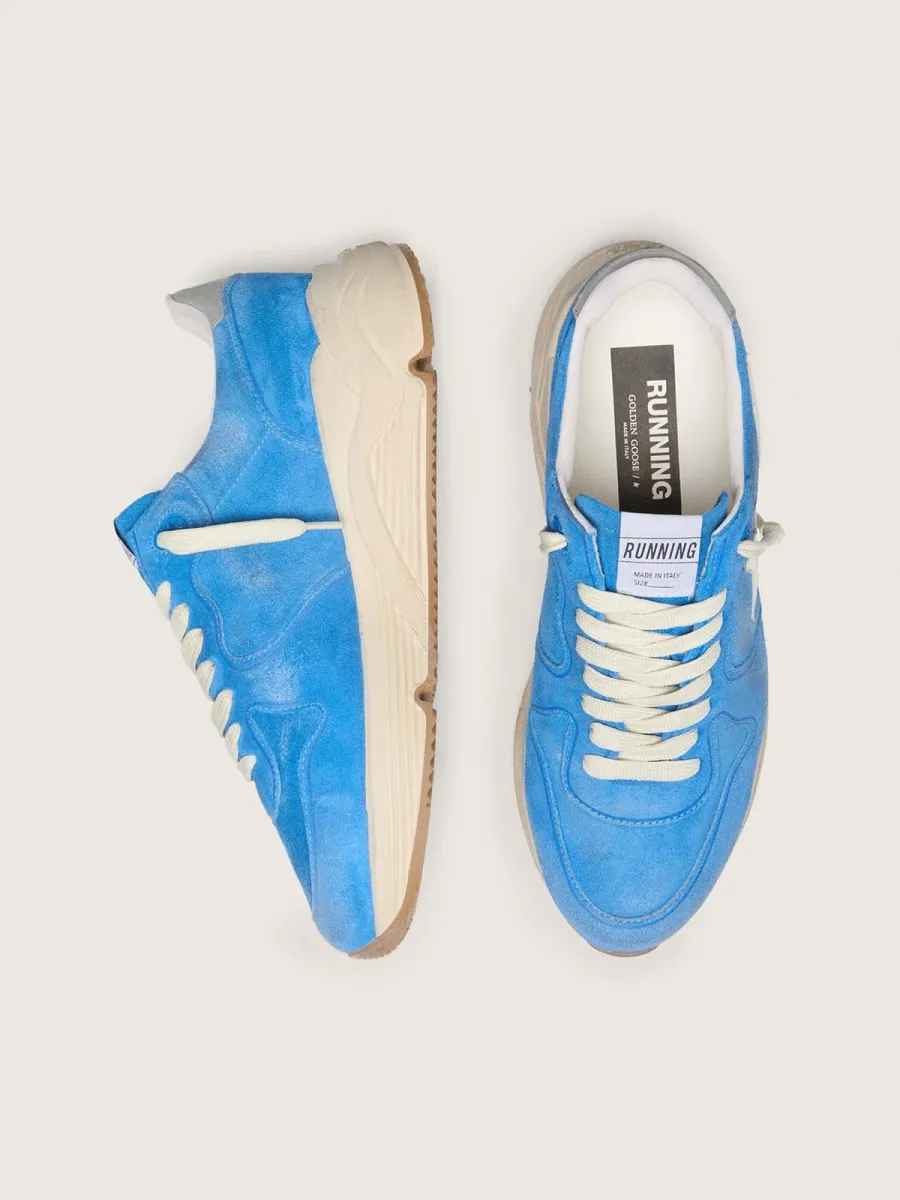 Running Sole uomo in suede bluette con stella bianca