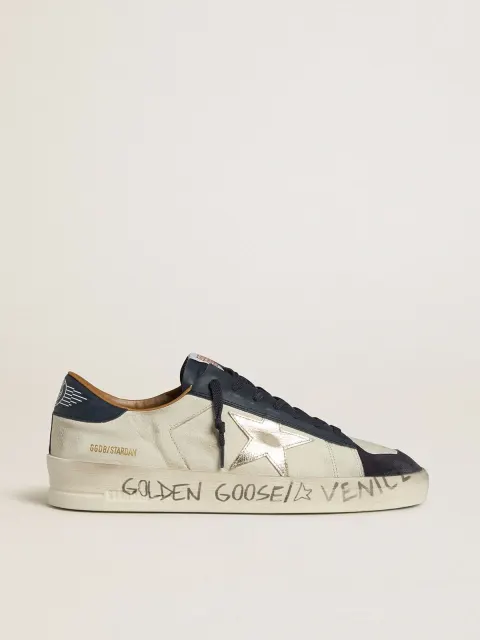 Stardan Uomo in nabuk con stella in pelle laminata e talloncino in nappa blu