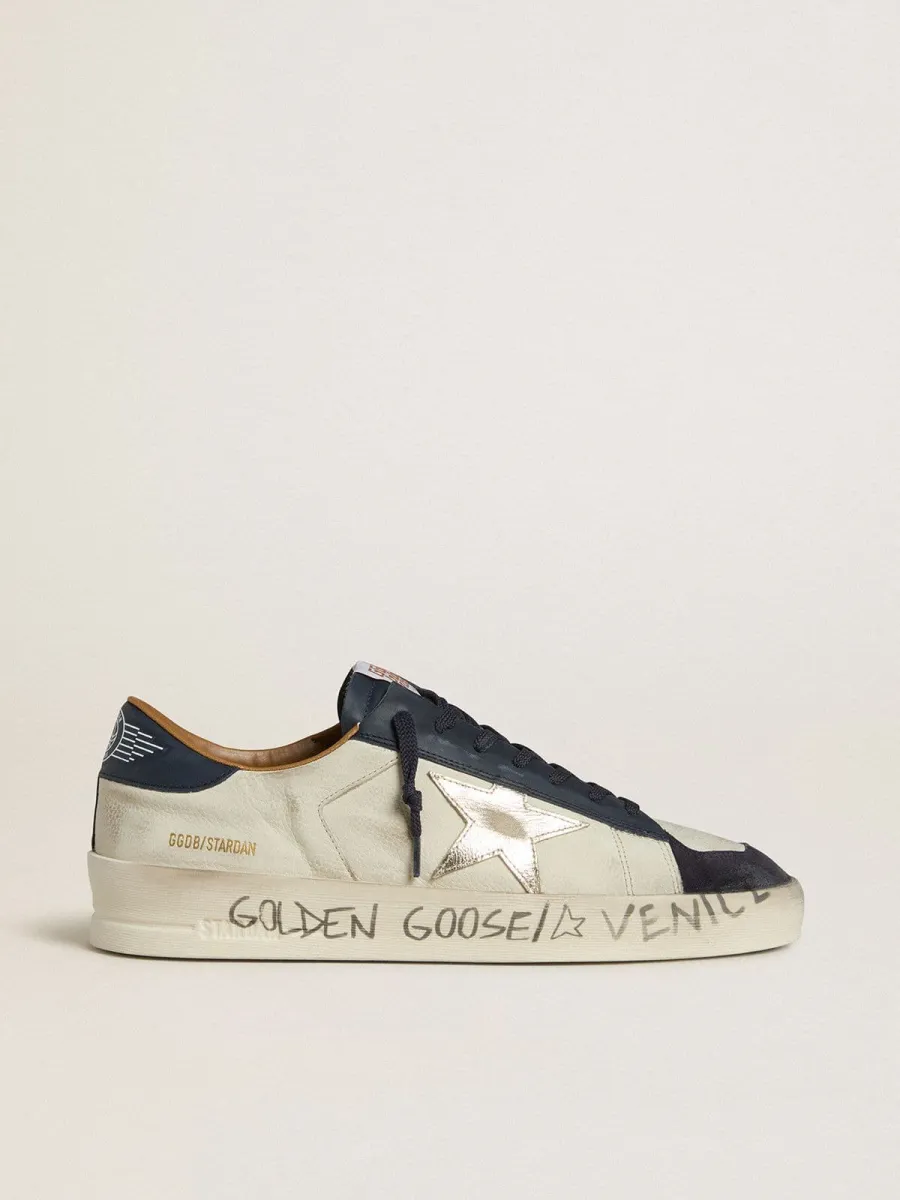 Stardan Uomo in nabuk con stella in pelle laminata e talloncino in nappa blu