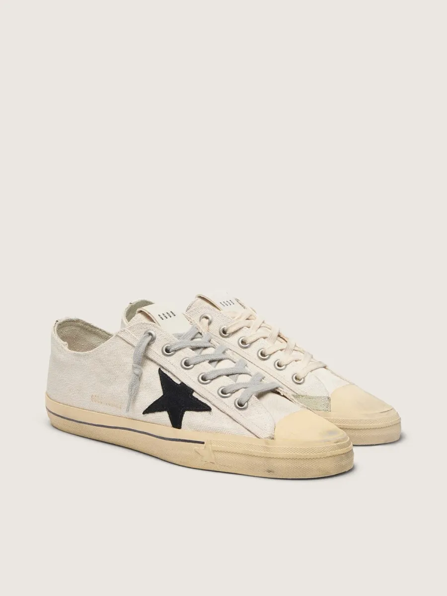 V-Star Uomo  con stella in suede nero e scritta ricamata