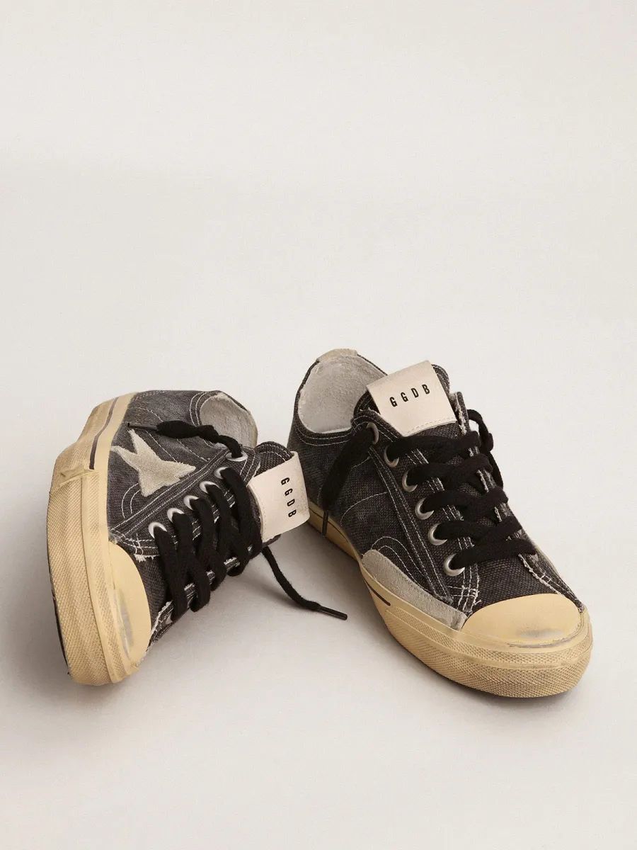 V-Star Uomo  in canvas nero con stella e talloncino color ghiaccio