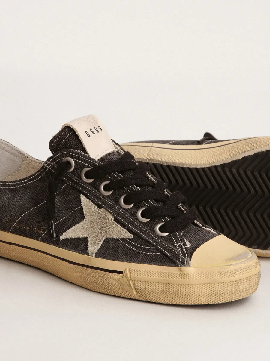 V-Star Uomo  in canvas nero con stella e talloncino color ghiaccio