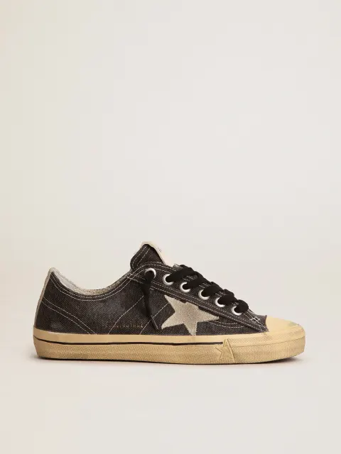 V-Star Uomo  in canvas nero con stella e talloncino color ghiaccio