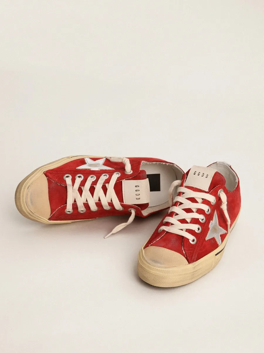 V-Star Uomo  in suede rosso scuro con stella e talloncino argento