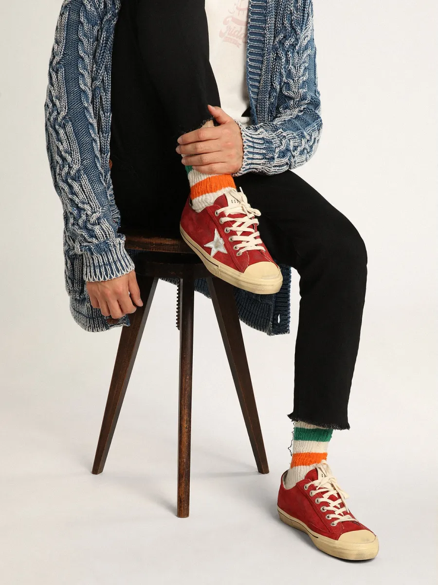 V-Star Uomo  in suede rosso scuro con stella e talloncino argento