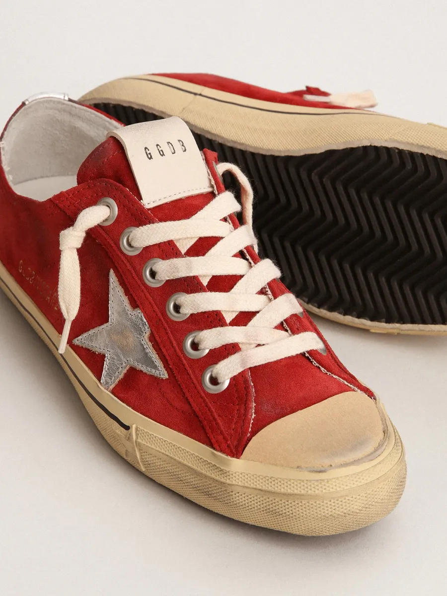V-Star Uomo  in suede rosso scuro con stella e talloncino argento