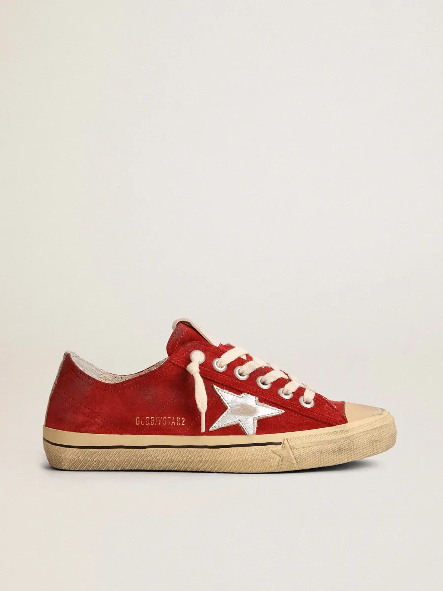 V-Star Uomo  in suede rosso scuro con stella e talloncino argento