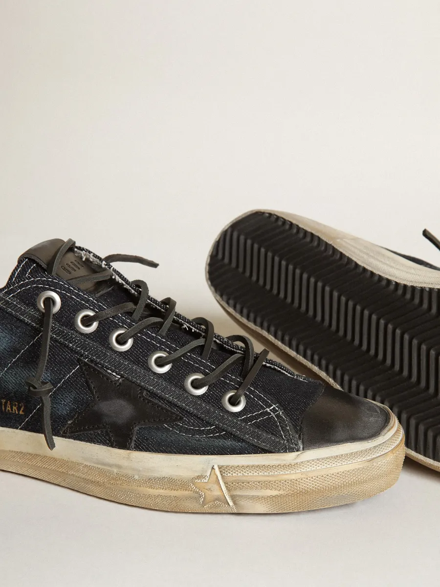 Sneaker V-Star in denim color blu notte con stella e punta in pelle nera